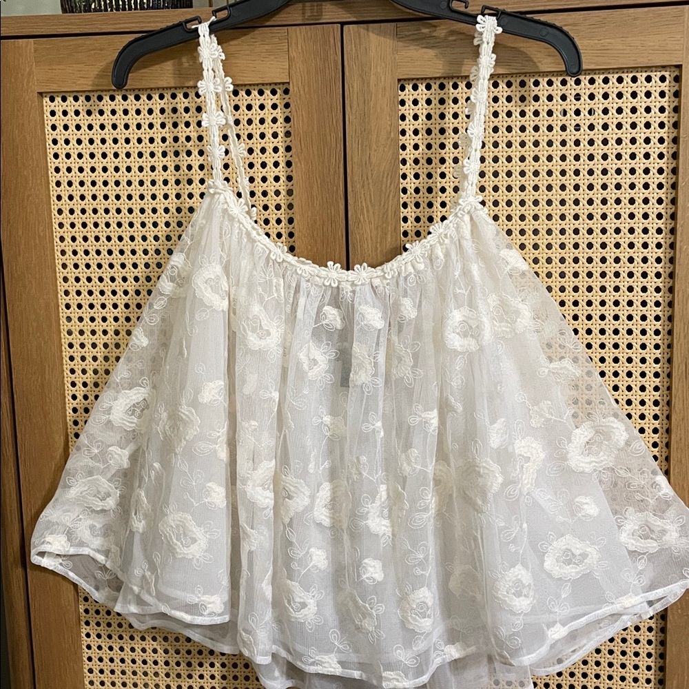Moda International Y2K White Floral Embroidered Lace Top XL